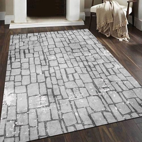 Poisrien Teppich Wohnzimmer Waschbar 120 x 180 cm, Anti Rutsch und Waschbar, für Badezimmer, Küche, Büro und schmalen Flur Retro Geometrisches Patchwork Grau Poisrien Teppich Wohnzimmer Waschbar 120 x 180 cm, Anti Rutsch und Waschbar, für Badezimmer, Küche, Büro und schmalen Flur Retro Geometrisches Patchwork Grau von Poisrien