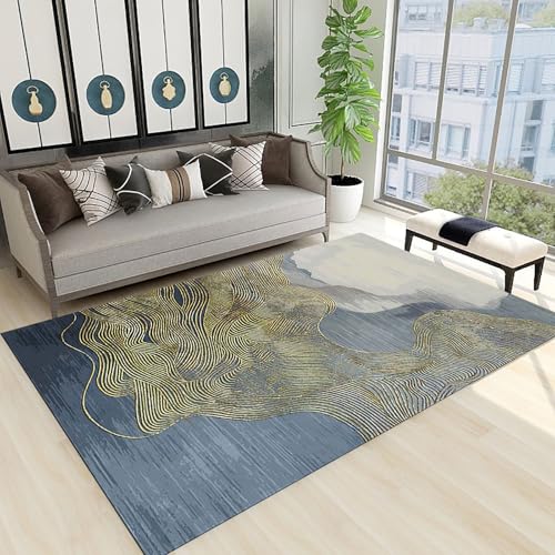 Poisrien Teppich Wohnzimmer Waschbar 150 x 200 cm, Kurzflor Teppich Schlafzimmer, waschbar für Küche, Bad und Esszimmer Abstrakter Tintenstil, Farbe Grau von Poisrien