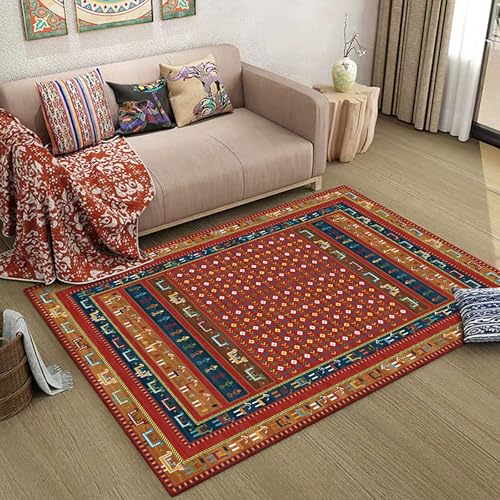 Poisrien Teppich Wohnzimmer Waschbar 160 x 200 cm, Waschbarer Kurzflor Teppich für Wohnzimmer, Küche und gemütliches Esszimmer Retro Geometrischen Ethnischen Stil Rot Poisrien Teppich Wohnzimmer Waschbar 160 x 200 cm, Waschbarer Kurzflor Teppich für Wohnzimmer, Küche und gemütliches Esszimmer Retro Geometrischen Ethnischen Stil Rot von Poisrien