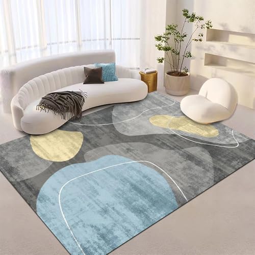 Poisrien Teppich Wohnzimmer Waschbar 80 x 120 cm, rutschfest und Weich, ideal für Schlafzimmer, Küche, Bad, Büro, Flur, Esszimmer Abstrakter Tintenstil Blau von Poisrien