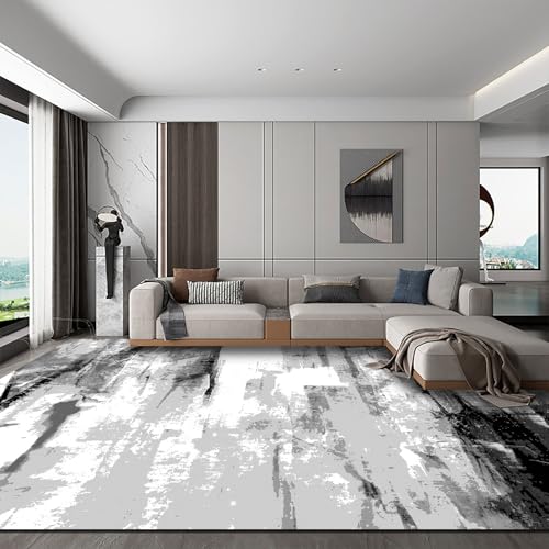 Poisrien Teppich Wohnzimmer Waschbar 80 x 120 cm, rutschfest und Weich, ideal für Schlafzimmer, Küche, Bad, Büro, Flur, Esszimmer Abstrakter Tintenstil Grau von Poisrien