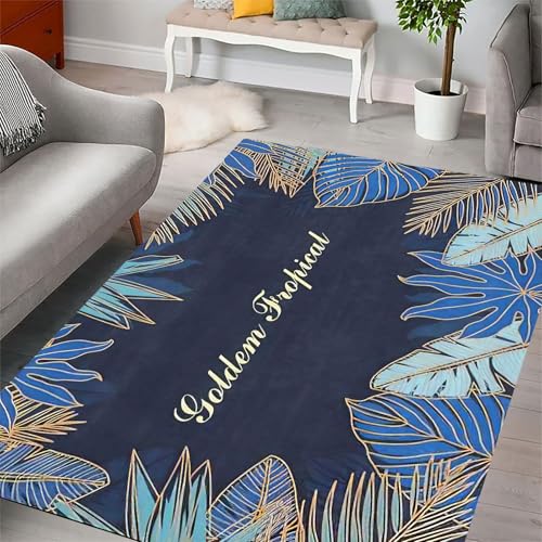 Poisrien Teppich Wohnzimmer Waschbar 80 x 120 cm, rutschfest und Weich, ideal für Schlafzimmer, Küche, Bad, Büro, Flur, Esszimmer Moderne Blätter Blau Poisrien Teppich Wohnzimmer Waschbar 80 x 120 cm, rutschfest und Weich, ideal für Schlafzimmer, Küche, Bad, Büro, Flur, Esszimmer Moderne Blätter Blau von Poisrien