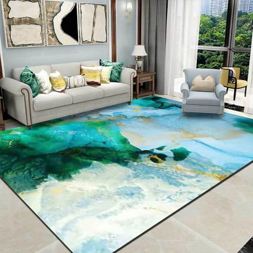 Teppich Wohnzimmer Große 160 x 280 cm, Kurzflor Schlafzimmer Teppich, Waschbar mit Anti Rutsch für Küche und Esszimmer Modernes Abstraktes Tintenstilgrün Teppich Wohnzimmer Große 160 x 280 cm, Kurzflor Schlafzimmer Teppich, Waschbar mit Anti Rutsch für Küche und Esszimmer Modernes Abstraktes Tintenstilgrün von Poisrien