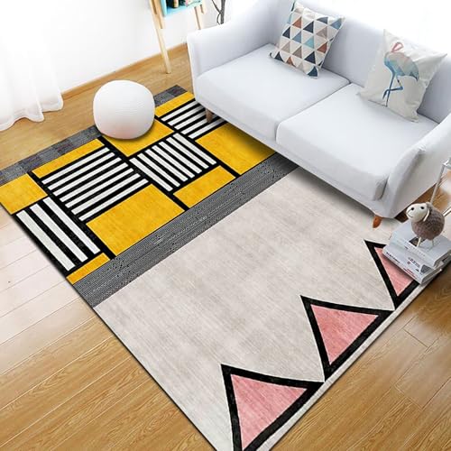 Teppich Wohnzimmer Waschbar 100 x 160 cm, Maschinenwaschbar und rutschfest, für Schlafzimmer, Bad, Büro und Küche Modernes Geometrisches Patchwork In Grau von Poisrien