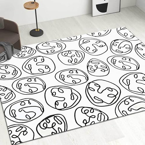 Teppich Wohnzimmer Waschbar 110 x 150 cm, rutschfest und Waschbar, geeignet für Schlafzimmer, Bad, Küche, Flur, Esszimmer Moderne Abstrakte Geometrische Linien von Poisrien
