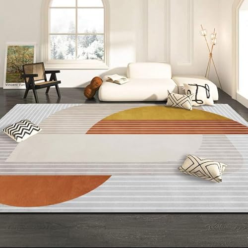 Teppich Wohnzimmer Waschbar 110 x 150 cm, rutschfest und Waschbar, geeignet für Schlafzimmer, Bad, Küche, Flur, Esszimmer Moderner Geometrischer Halbkreis Orange von Poisrien