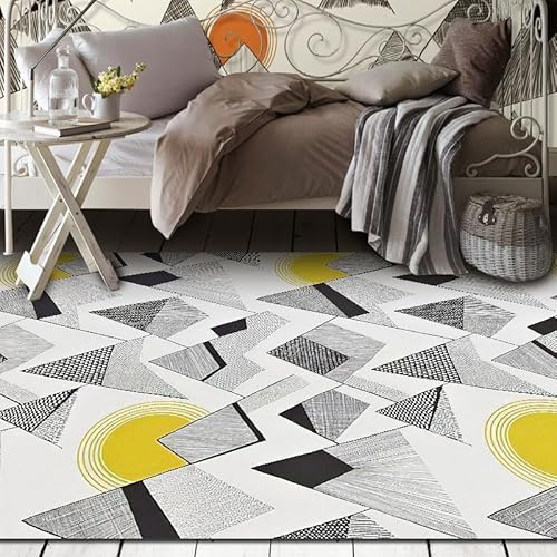 Teppich Wohnzimmer Waschbar 120 x 180 cm, Anti Rutsch und Waschbar, für Badezimmer, Küche, Büro und schmalen Flur Abstrakte Rauten Graue Linien von Poisrien