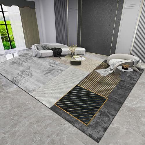 Teppich Wohnzimmer Waschbar 120 x 180 cm, Anti Rutsch und Waschbar, für Badezimmer, Küche, Büro und schmalen Flur Modernes Geometrisches Grau von Poisrien