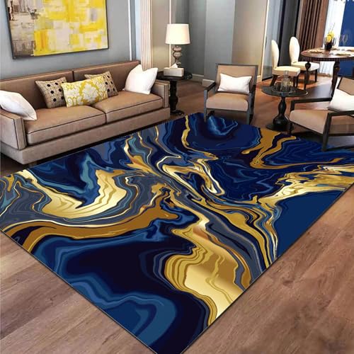 Teppich Wohnzimmer Waschbar 130 x 200 cm, Weich und rutschfest, Kurzflor für Schlafzimmer, Küche und Büro Modernes Abstraktes Aquarellblau Teppich Wohnzimmer Waschbar 130 x 200 cm, Weich und rutschfest, Kurzflor für Schlafzimmer, Küche und Büro Modernes Abstraktes Aquarellblau von Poisrien