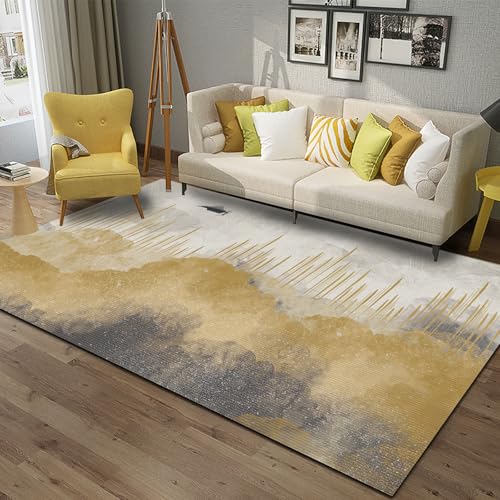 Teppich Wohnzimmer Waschbar 140 x 200 cm, Kurzflor Teppich Schlafzimmer, für Küche, Jugendzimmer und Esszimmer Gelbe Nähte im Modernen Aquarellstil Teppich Wohnzimmer Waschbar 140 x 200 cm, Kurzflor Teppich Schlafzimmer, für Küche, Jugendzimmer und Esszimmer Gelbe Nähte im Modernen Aquarellstil von Poisrien