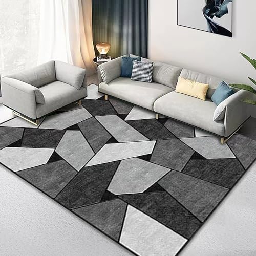 Teppich Wohnzimmer Waschbar 150 x 200 cm, Kurzflor Teppich Schlafzimmer, waschbar für Küche, Bad und Esszimmer Modernes Geometrisches Patchwork In Grau Teppich Wohnzimmer Waschbar 150 x 200 cm, Kurzflor Teppich Schlafzimmer, waschbar für Küche, Bad und Esszimmer Modernes Geometrisches Patchwork In Grau von Poisrien