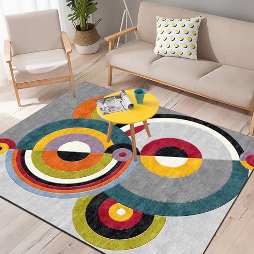 Teppich Wohnzimmer Waschbar 80 x 120 cm, rutschfest und Weich, ideal für Schlafzimmer, Küche, Bad, Büro, Flur, Esszimmer Moderner Geometrischer Kreis Grau Teppich Wohnzimmer Waschbar 80 x 120 cm, rutschfest und Weich, ideal für Schlafzimmer, Küche, Bad, Büro, Flur, Esszimmer Moderner Geometrischer Kreis Grau von Poisrien