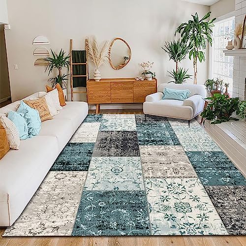 Teppich Wohnzimmer Waschbar 80 x 160 cm, Anti-Rutsch und Weich, Schlafzimmer Bettvorleger für Küche, Esszimmer, Arbeitszimmer Modernes Geometrisches Blaues Patchworkmuster Teppich Wohnzimmer Waschbar 80 x 160 cm, Anti-Rutsch und Weich, Schlafzimmer Bettvorleger für Küche, Esszimmer, Arbeitszimmer Modernes Geometrisches Blaues Patchworkmuster von Poisrien