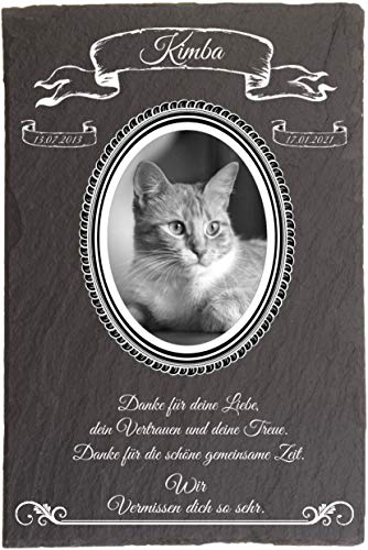 Pokal Center Westerheider Tiergrabstein Katzen mit eigenem Foto, Gedenksteine für Katzen mit personalisierter Gravur, Gedenksteine aus Naturschiefer 20x30 cm von Pokal Center Westerheider