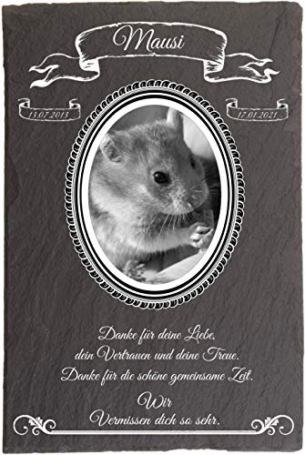 Pokal Center Westerheider Tiergrabsteine Hamster mit Foto, Gedenksteine für Hamster und Haustiere mit personalisierter Gravur, Gedenksteine aus Naturschiefer 20x30 cm von Pokal Center Westerheider