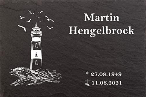 Pokal Center Westerheider Urnengrabstein, Grabstein Leuchtturm mit Möwen, Gedenktafel mit personalisierter Gravur, Naturschieferstein, 30x20cm 100% witterungsbeständig von Pokal Center Westerheider