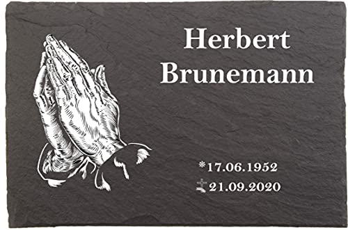 Urnengrabstein Betende Hände, Grabsteine, Grabplatten mit personalisierter Lasergravur, 30cm x 20cm 100% witterungsbeständig, Naturschieferstein Urnengrabstein Betende Hände, Grabsteine, Grabplatten mit personalisierter Lasergravur, 30cm x 20cm 100% witterungsbeständig, Naturschieferstein von Pokal Center Westerheider