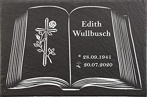 Urnengrabstein Buchmotiv mit Kreuz, Grabstein, Gedenkstein mit personalisierter Lasergravur, Naturschieferstein, 30 x 20cm 100% witterungsbeständig Urnengrabstein Buchmotiv mit Kreuz, Grabstein, Gedenkstein mit personalisierter Lasergravur, Naturschieferstein, 30 x 20cm 100% witterungsbeständig von Pokal Center Westerheider