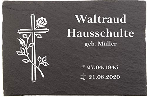 Urnengrabstein Kreuz mit Rose, Grabstein, Grabplatten mit personalisierter Lasergravur, 30cm x 20cm 100% witterungsbeständig, Naturschieferstein Urnengrabstein Kreuz mit Rose, Grabstein, Grabplatten mit personalisierter Lasergravur, 30cm x 20cm 100% witterungsbeständig, Naturschieferstein von Pokal Center Westerheider