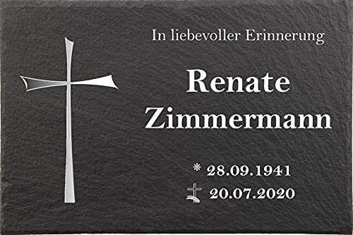 Urnengrabstein modernes Kreuz, Grabstein, Grabplatten mit personalisierter Lasergravur, 30cm x 20cm 100% witterungsbeständig, Naturschieferstein Urnengrabstein modernes Kreuz, Grabstein, Grabplatten mit personalisierter Lasergravur, 30cm x 20cm 100% witterungsbeständig, Naturschieferstein von Pokal Center Westerheider