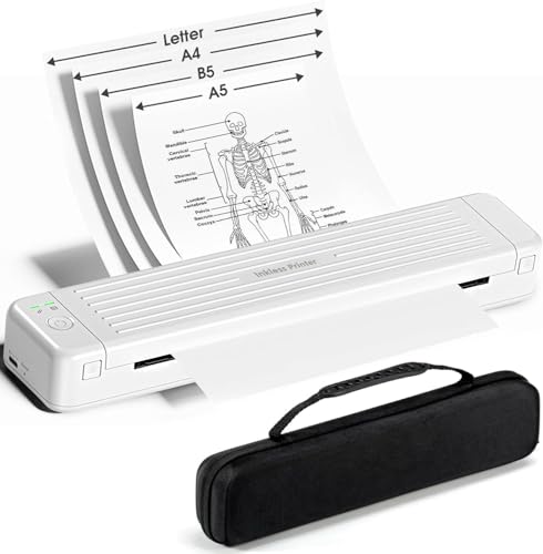 PokeLabel Mobiler Drucker A4 für Unterwegs, P831 Bluetooth Tragbarer Drucker für Letter/A4/B5/A5 Normale Papier, Klein Kompakt Ohne Tinte Patronen Handy,Laptop Portable Printer mit Bag von PokeLabel