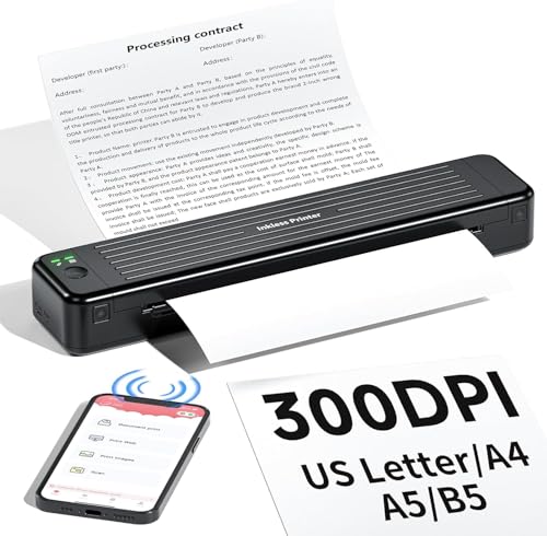 PokeLabel Mobiler Drucker A4 für Unterwegs, P831 Bluetooth Tragbarer Drucker für Letter/A4/B5/A5 Normale Papier, Klein Kompakt Ohne Tinte Patronen Handy,Laptop Portable Printer, Schwarz von PokeLabel