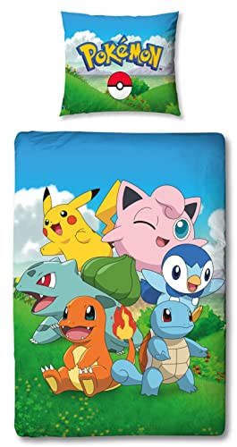 Pokemon Bettwäsche 135x200 80x80 Kissenbezug Pokeball [Wendemotiv-2 Designs] 100% Baumwolle Schadstoffgeprüft Öko Tex Standard Deutsche Größe von Pokémon