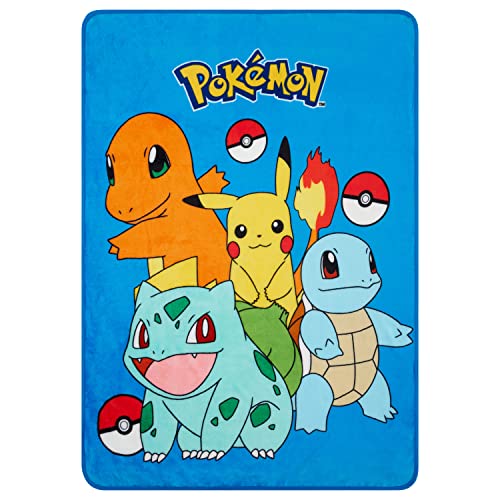 Pokemon Pikachu Fleece-Überwurf, Plüsch-Überwurf, Pikachu Charmander Bulbasaur Pokeball Überwurfdecke (blaue Gruppe) von Pokémon