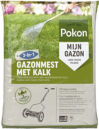 Pokon Rasendünger mit Kalk 3-in-1, organischer Komplettdünger, Sofort und Langzeitwirkung, 75m², 5kg von Pokon