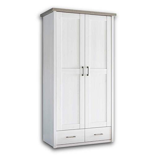 LUCA Eleganter Kleiderschrank Babyzimmer 2-türig - Vielseitiger Drehtürenschrank mit viel Stauraum in Pinie Weiß / Trüffel - 106 x 201 x 55 cm (B/H/T) von Stella Trading