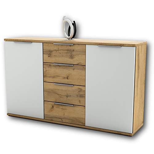 Capri Schlafzimmer Kommode in Wildeiche Optik, Weiß - modernes & ausdrucksstarkes Softclose Sideboard für Ihr Schlafzimmer - 150 x 90 x 38 cm (B/H/T) von Stella Trading