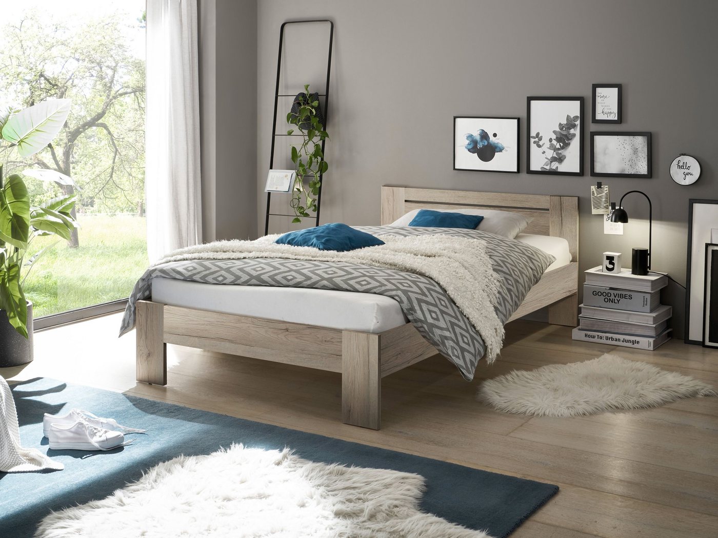 Pol-Power Bett in Eiche San Remo hell. Abmessungen (BxHxT) 125x71x204 cm von Pol-Power
