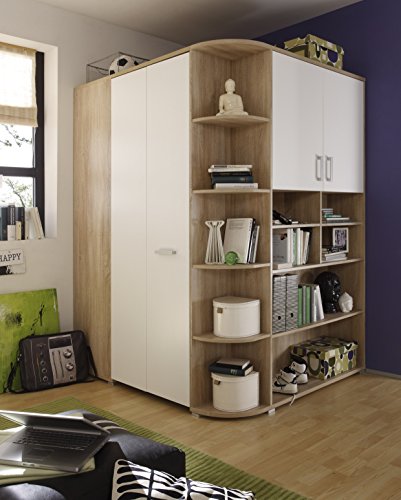 Pol-Power ECK-KLEIDERSCHRANK BEGEHBAR BEGEHBARER KLEIDERSCHRANK Corner Weiss Eiche Sonoma von Pol-Power