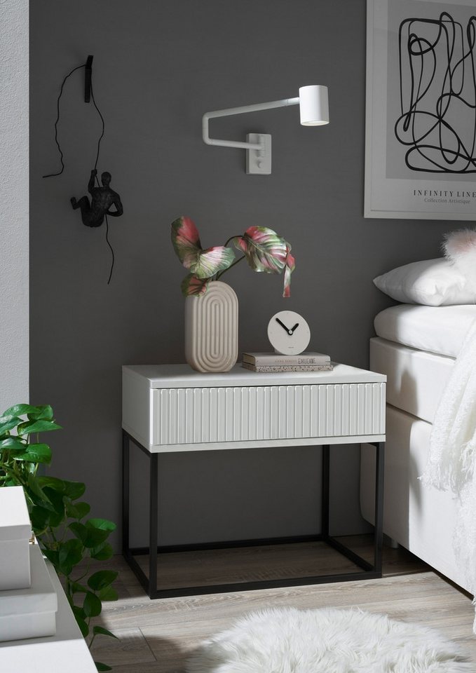 Pol-Power Nachtkommode mit Schublade und schwarzem Metallgestell - 60 x 52 x 38,5 cm (B/H/T) von Pol-Power