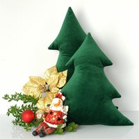 Dekoratives Kissen in Form Eines Weihnachtsbaums L Waldweihnachtsdekor Rotes Und Grünes Samtkissen Kuschelkissen Weihnachtsbaumform-Sofakissen von PolDesignPL