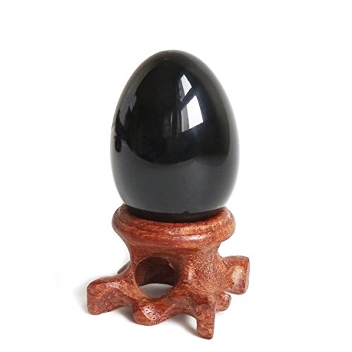 Polar Jade Black Obsidian Gemstone Egg Sphere 45 x 30 mm (1.7” x 1.2”) with Wooden Stand for Healing Meditation Chakra Balancing and Home Decoration von Polar Jade