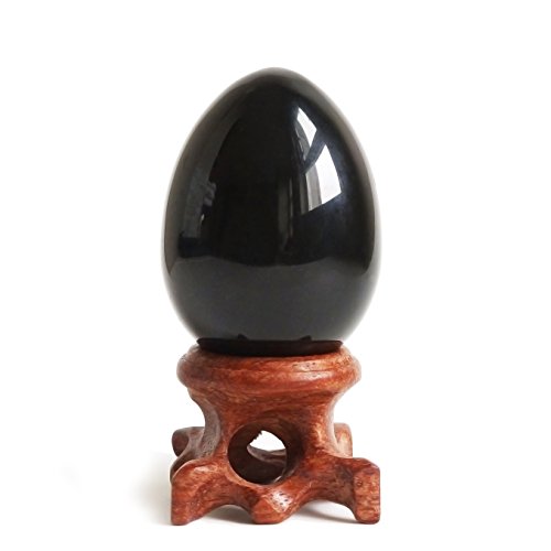 Polar Jade Black Obsidian Gemstone Egg Sphere 50 x 35 mm (2.0” x 1.4”) with Wooden Stand for Healing Meditation Chakra Balancing and Home Decoration von Polar Jade