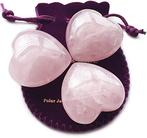Polar Jade Puffy Heart Handgeschnitzt aus Kristallsteinen für Chakra-Energieheilung, Meditation, Massage und Dekoration (3er-Set Rosenquarz) von Polar Jade