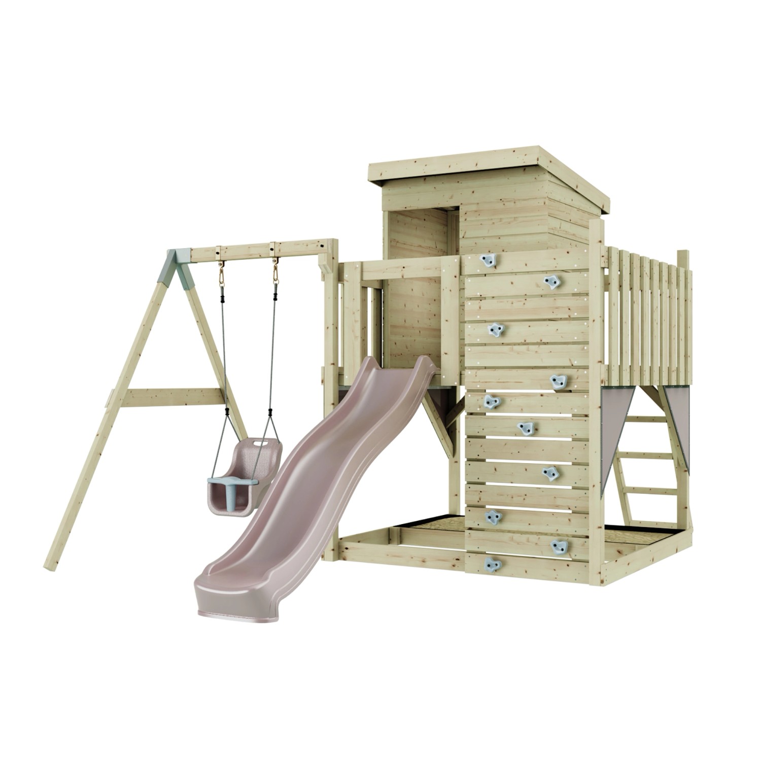 PolarPlay Spielturm Alma, mit Babyschaukel, Altrosa von Polar Play