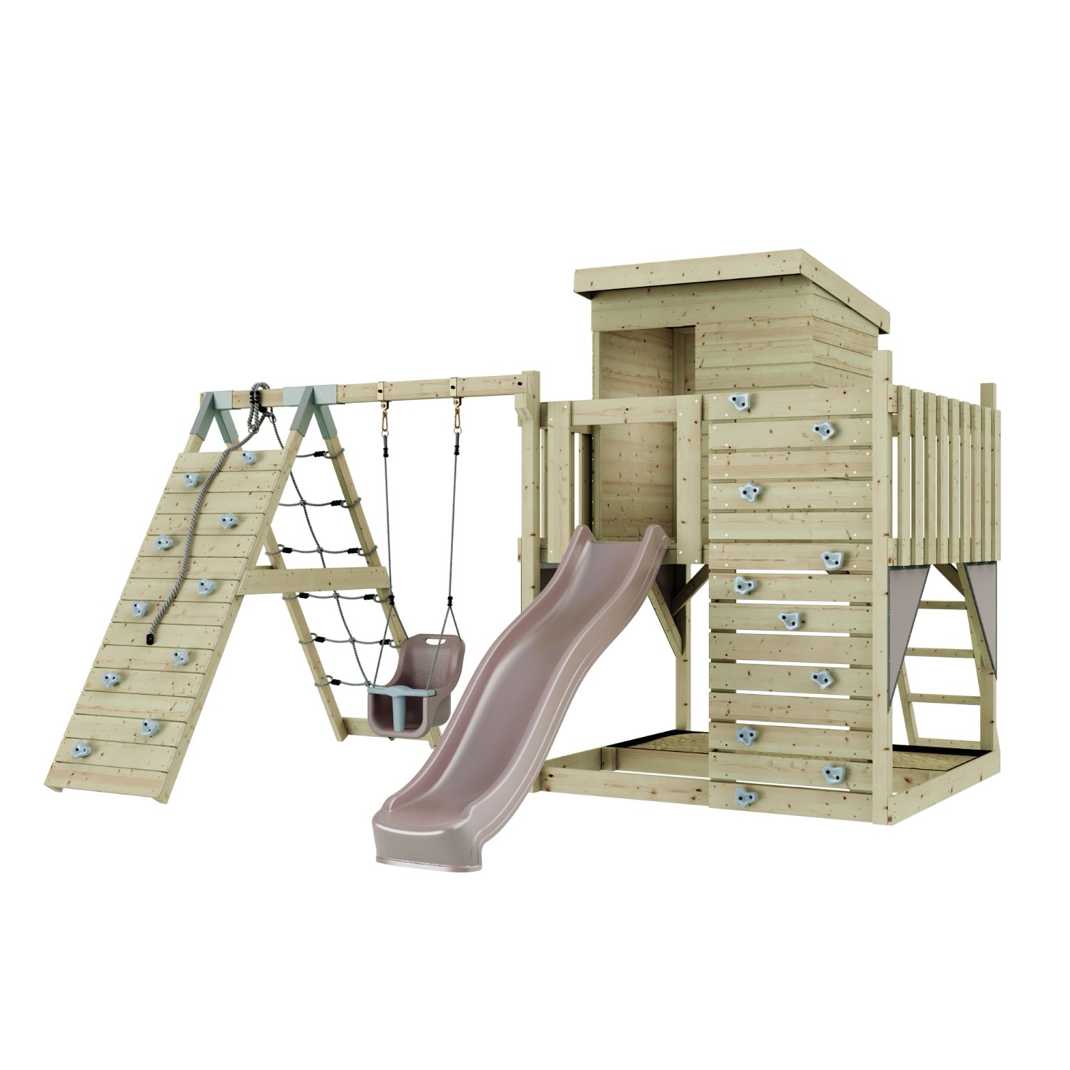 PolarPlay Spielturm Freja, mit Babyschaukel, Altrosa von Polar Play