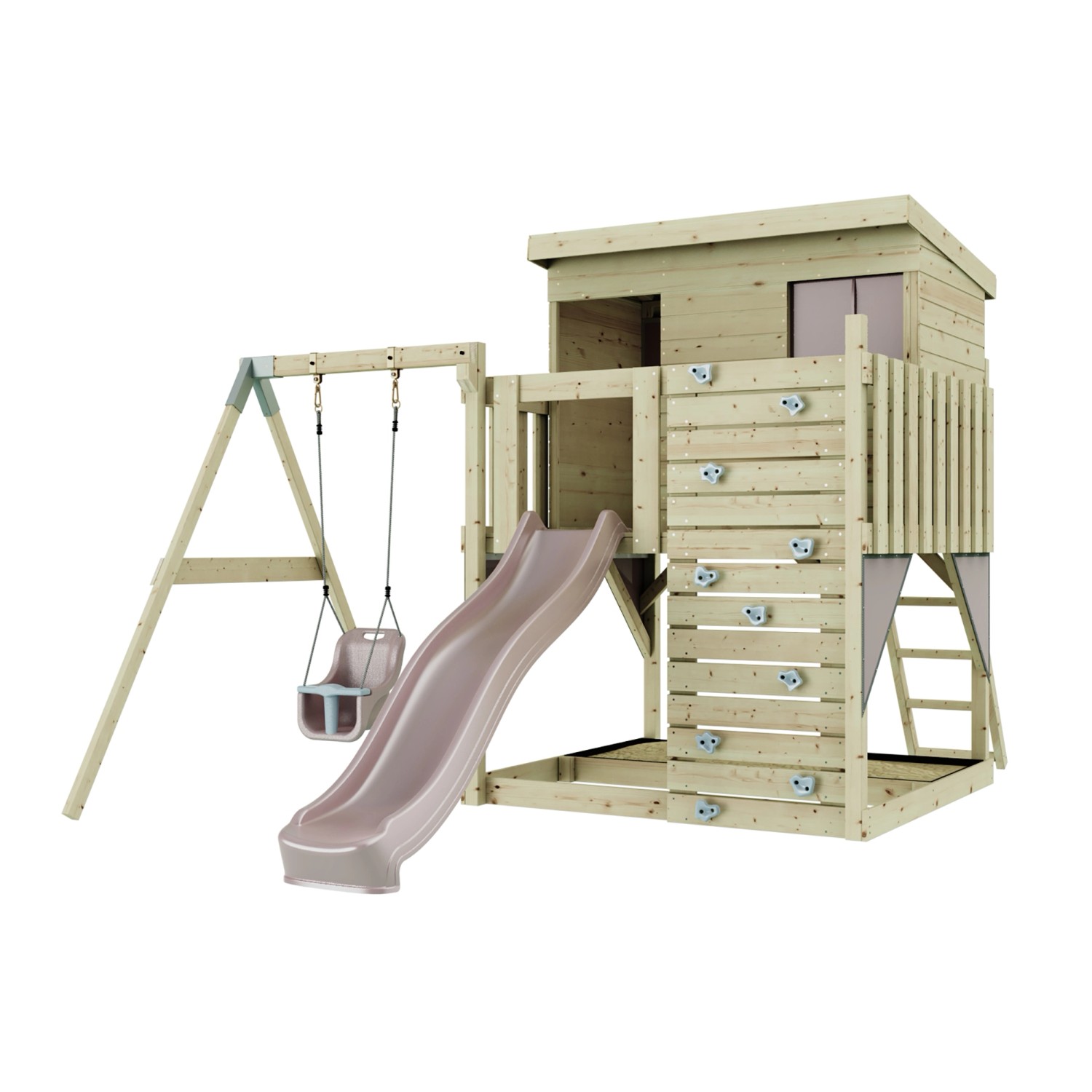 PolarPlay Spielturm Tjorven, mit Babyschaukel, Altrosa von Polar Play