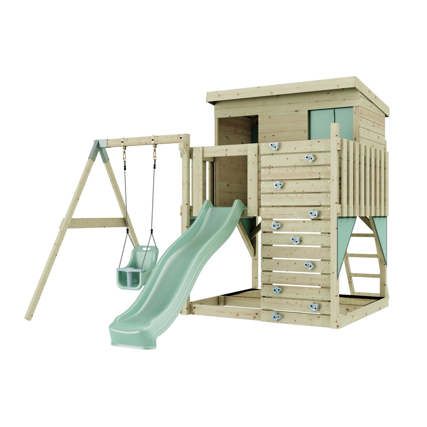 PolarPlay Spielturm Tjorven, mit Babyschaukel, Mintgrün von Polar Play