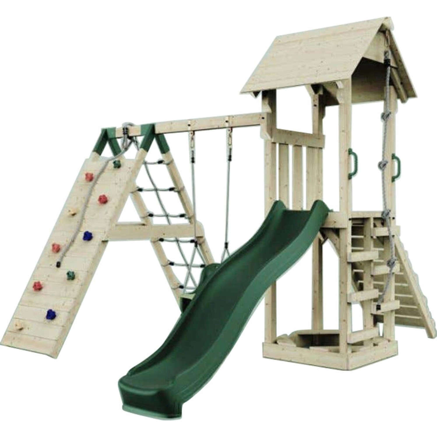 PolarPlay Spielturm Trondheim Babychaukel Kletterwand Rutsche Grün von Polar Play