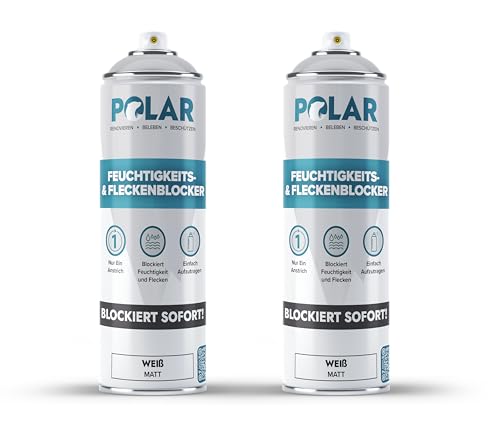 Polar Feuchtigkeits und Fleckenspray - Weiß Matt - 2 x 500ml - Einschichtlack zur Feuchtigkeitsabdichtung - Isoliert Flecken und Schimmel an Innenwänden und Decken von Polar Specialist Coatings