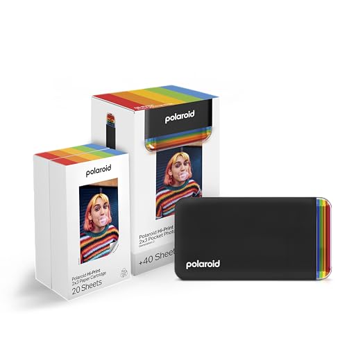 Polaroid Bundle Hi-Print+Paper - 2nd Generation - Bluetooth-verbundener 2x3 Pocket Photo- und Dye-Sub-Drucker - Schwarz von Polaroid