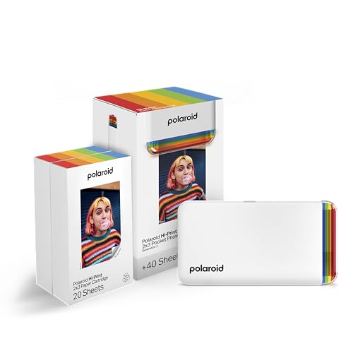 Polaroid Bundle Hi-Print+Paper - 2nd Generation - Bluetooth-verbundener 2x3 Pocket Photo- und Dye-Sub-Drucker - Weiß von Polaroid