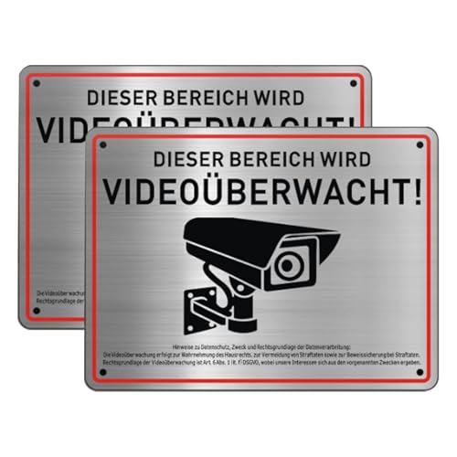 Dieser Bereich Wird Videoüberwacht Schild, Privatgrundstück Selbstklebend Schild 20x15cm, 2 Stück Videoüberwachung Aluminium mit Selbstklebend und 4 Bohrlöcher für Kamera Attrappe(SIZE:15 x 20cm) von Polartreehome