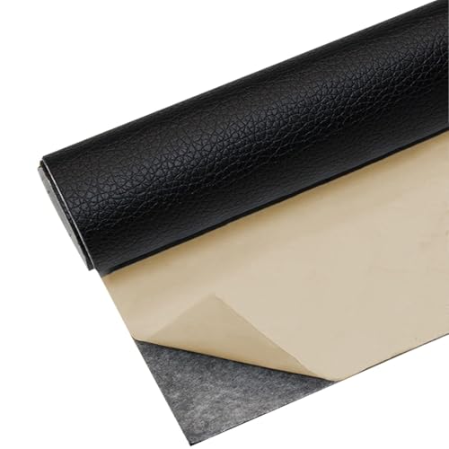 Leder Reparatur Set Schwarz, 50cm x 137cm Kunstleder Selbstklebend, Leder Reparatur Patch Glatt, Hochwertiges Lederflickenset für Autositz Sofa Möbel Bürostuhl Taschen(Schwarz) von Polartreehome