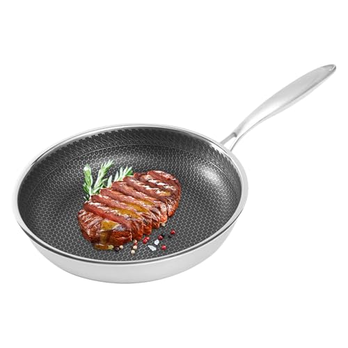 Polegas Bratpfanne 28 cm, Edelstahl Pfanne mit Wabenstruktur,Antihaftbeschichtung, Abnehmbarer Griff, Pfannen zum Kochen, Braten und Schmoren, Geeignet für Alle Herdarten von Polegas