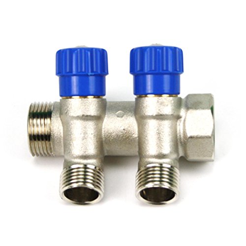 Verteiler 2-Fach mit Absperrventil Blau Sanitär 3/4" x 1/2" Wasser Heizung von Bhgytec
